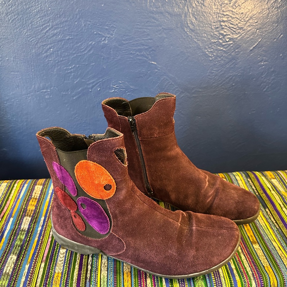 Think! Suede Ankle Boots - Brown and Purple